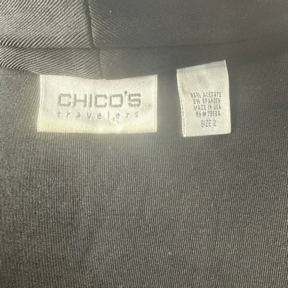 Chicos Travelers Womens 2 Black 3Pc Set Knit Tank Top Cardigan Pull On Pants L